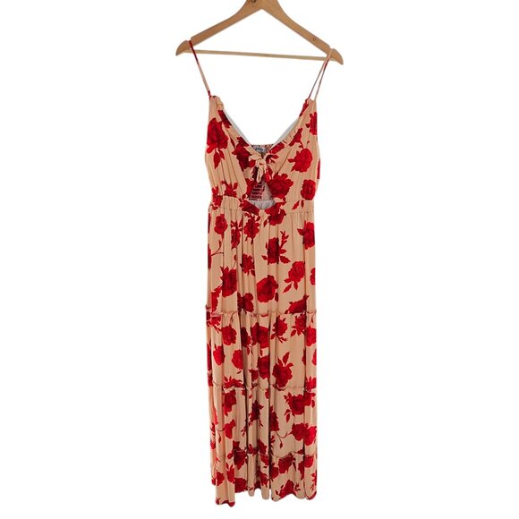 Justify Summer Dress Roses Print  Smoked Back Ties on front Adjustable Straps LG - Picture 1 of 16